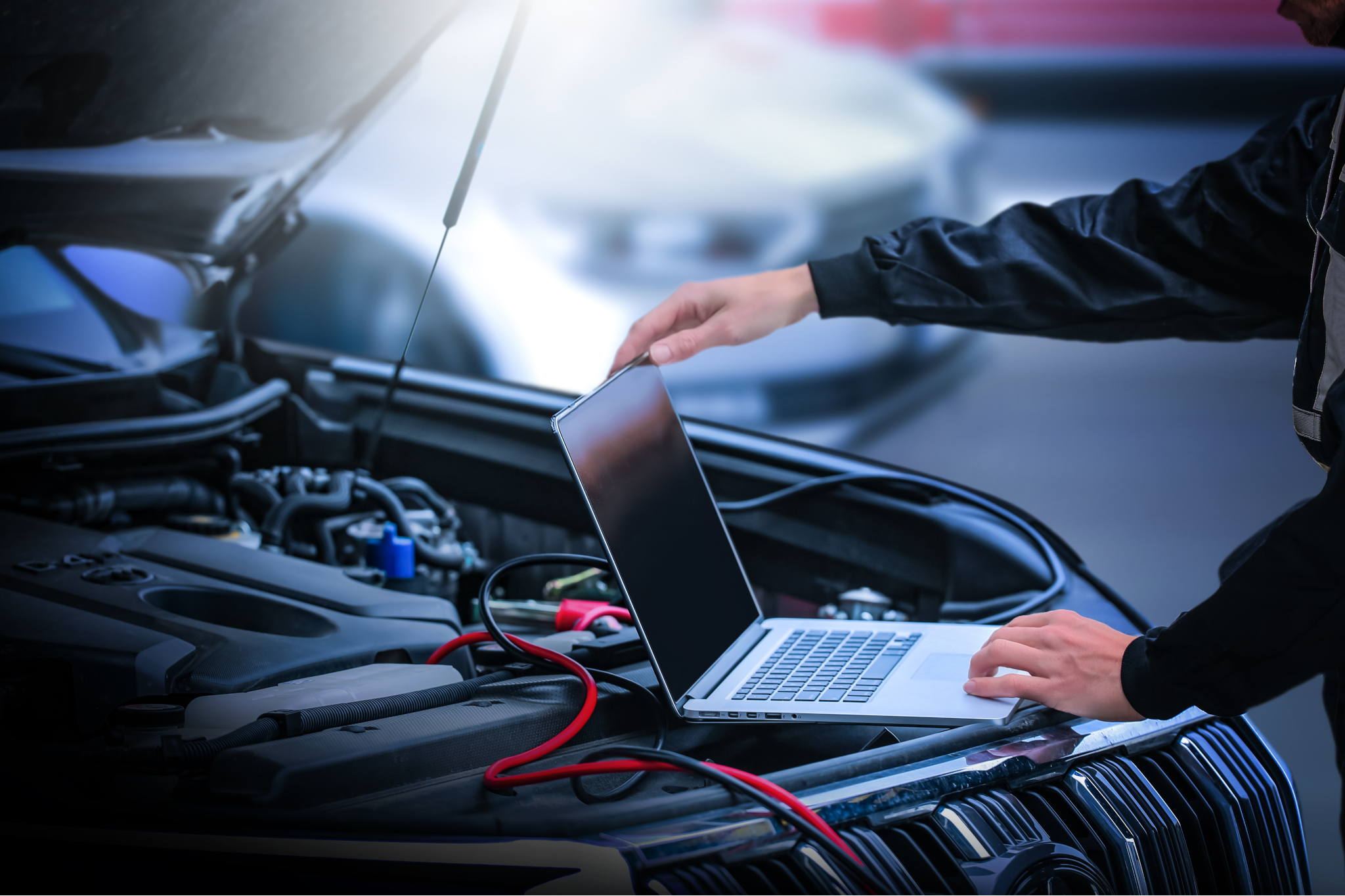 fahrzeugbewertung, auto mit laptop