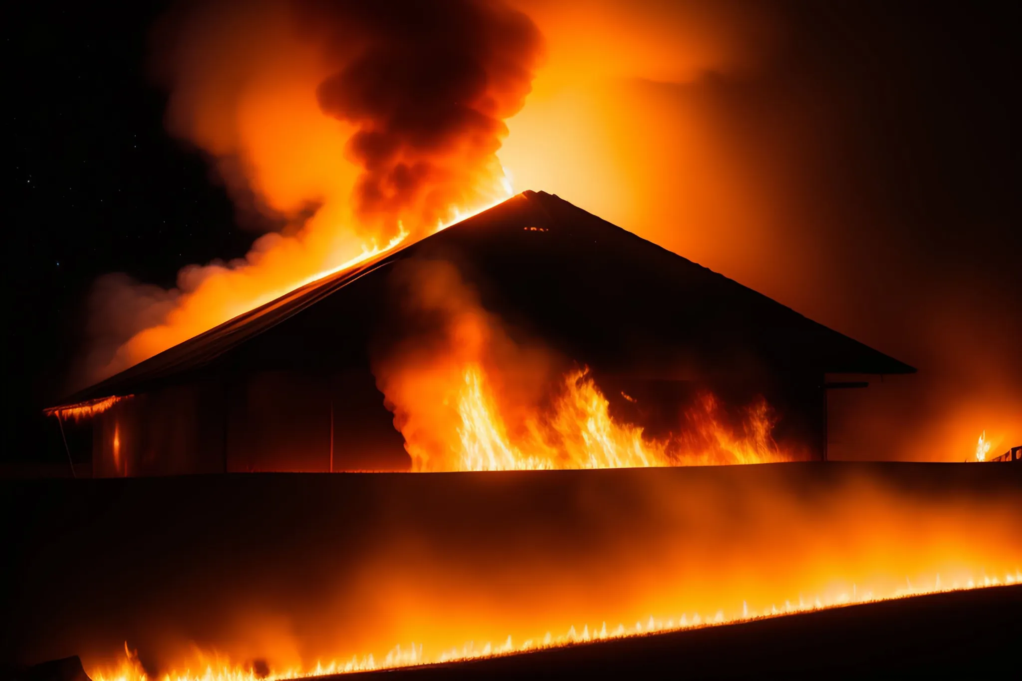Brennendes Haus nach Explosion