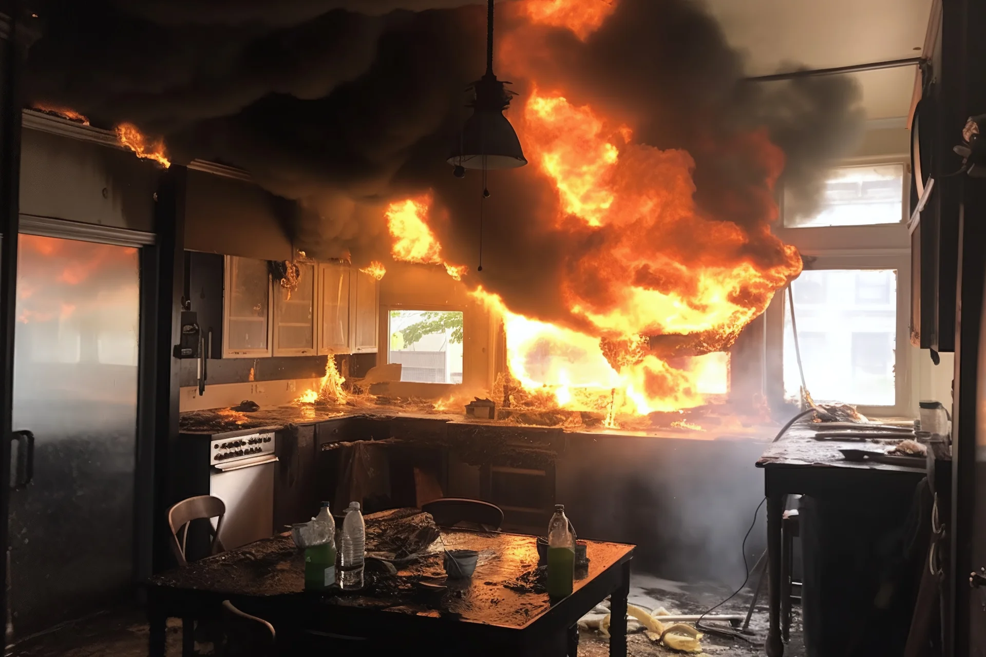 Feuerversicherung, Küche brennt