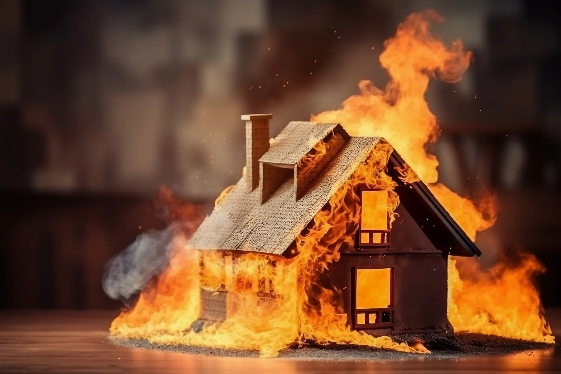 Feuerversicherung, Hausmodell brennt