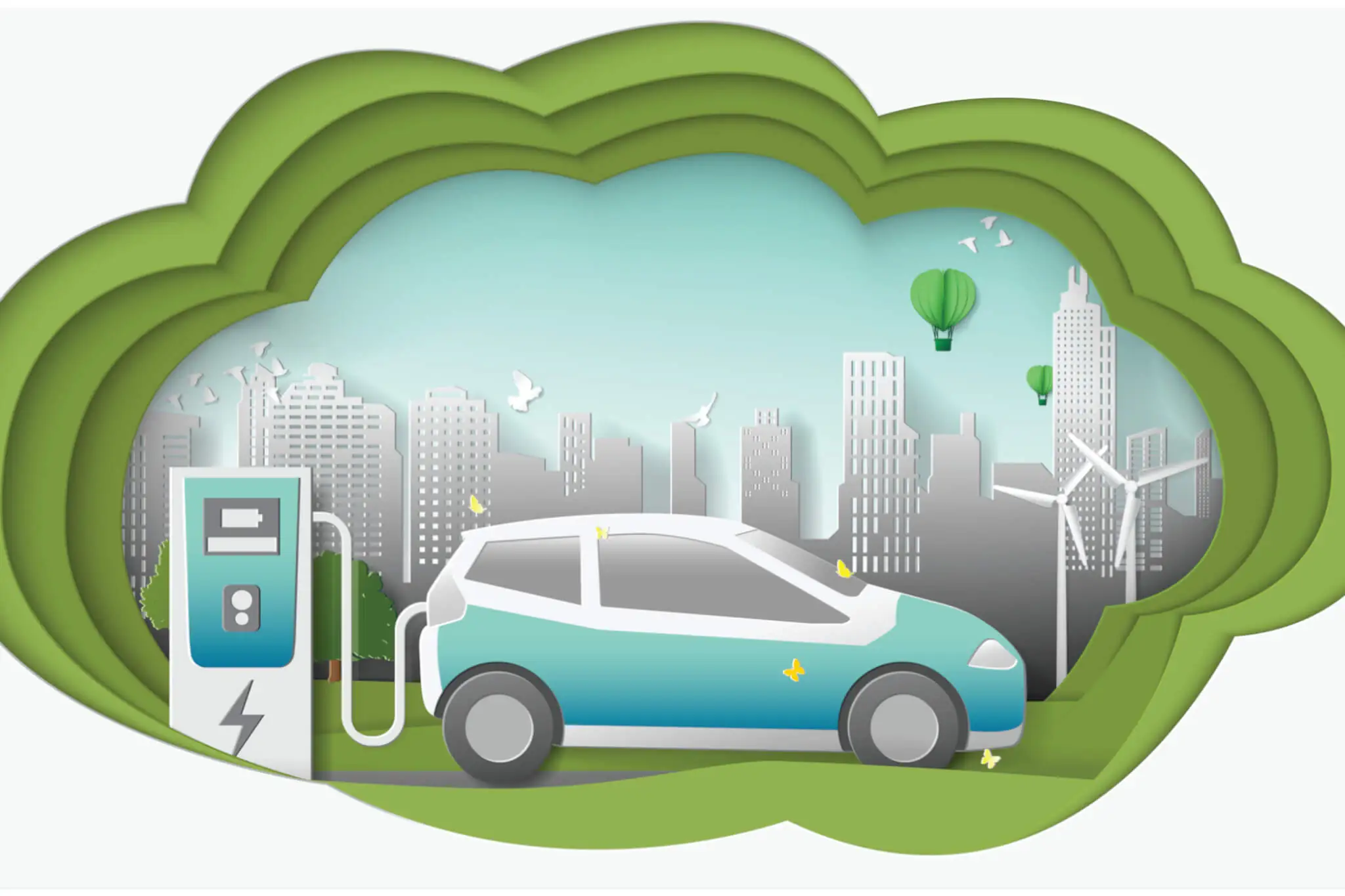 Zeichnung von ladendem E-Auto