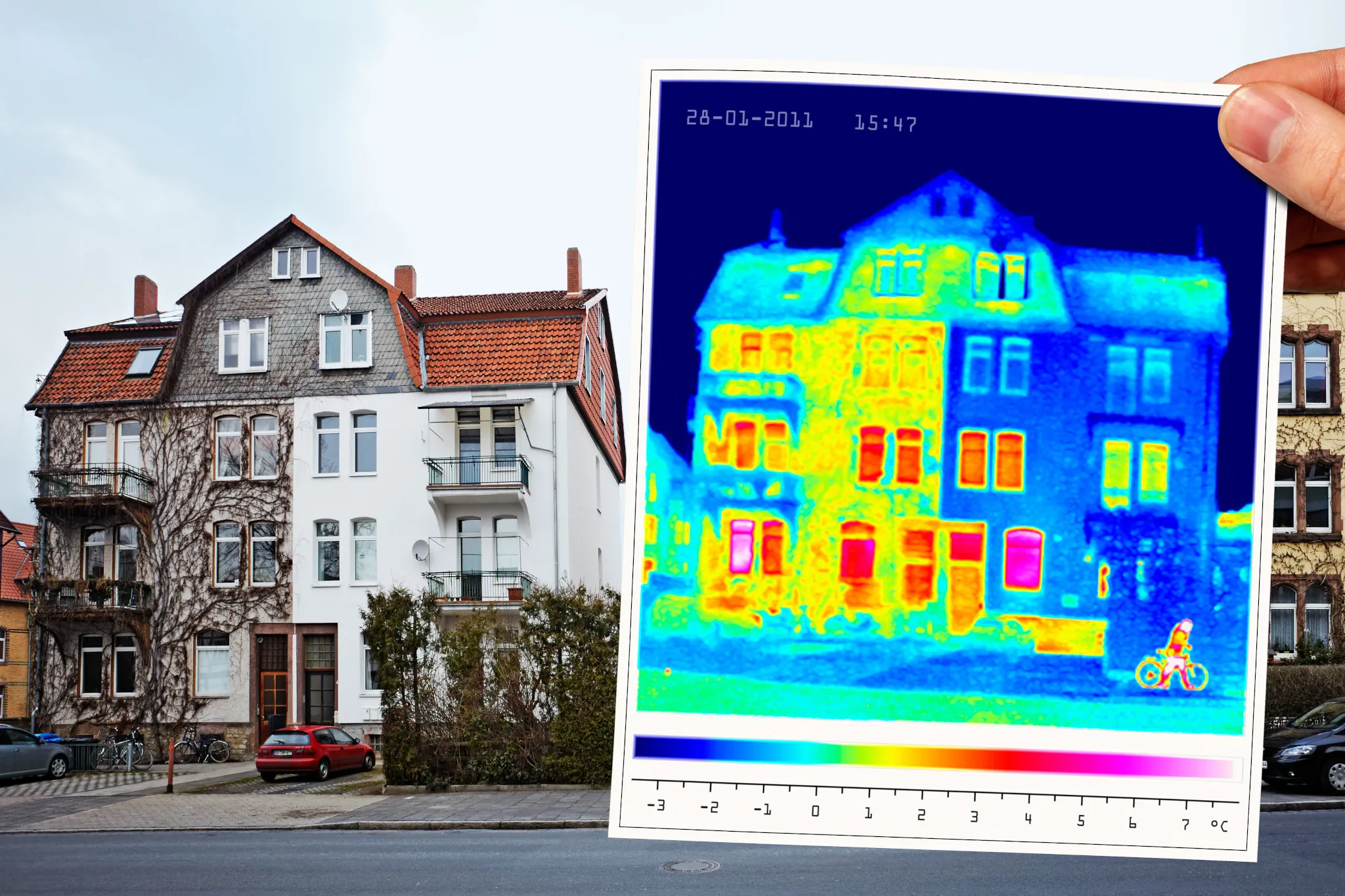 Wärmebildkamera filmt Haus