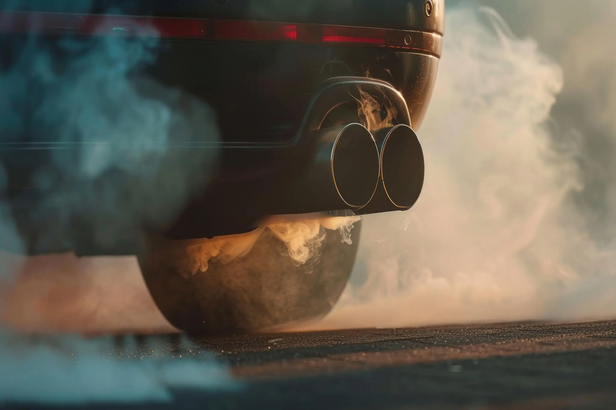 Abgasanlage, Auspuff eines Autos in Nahaufnahme