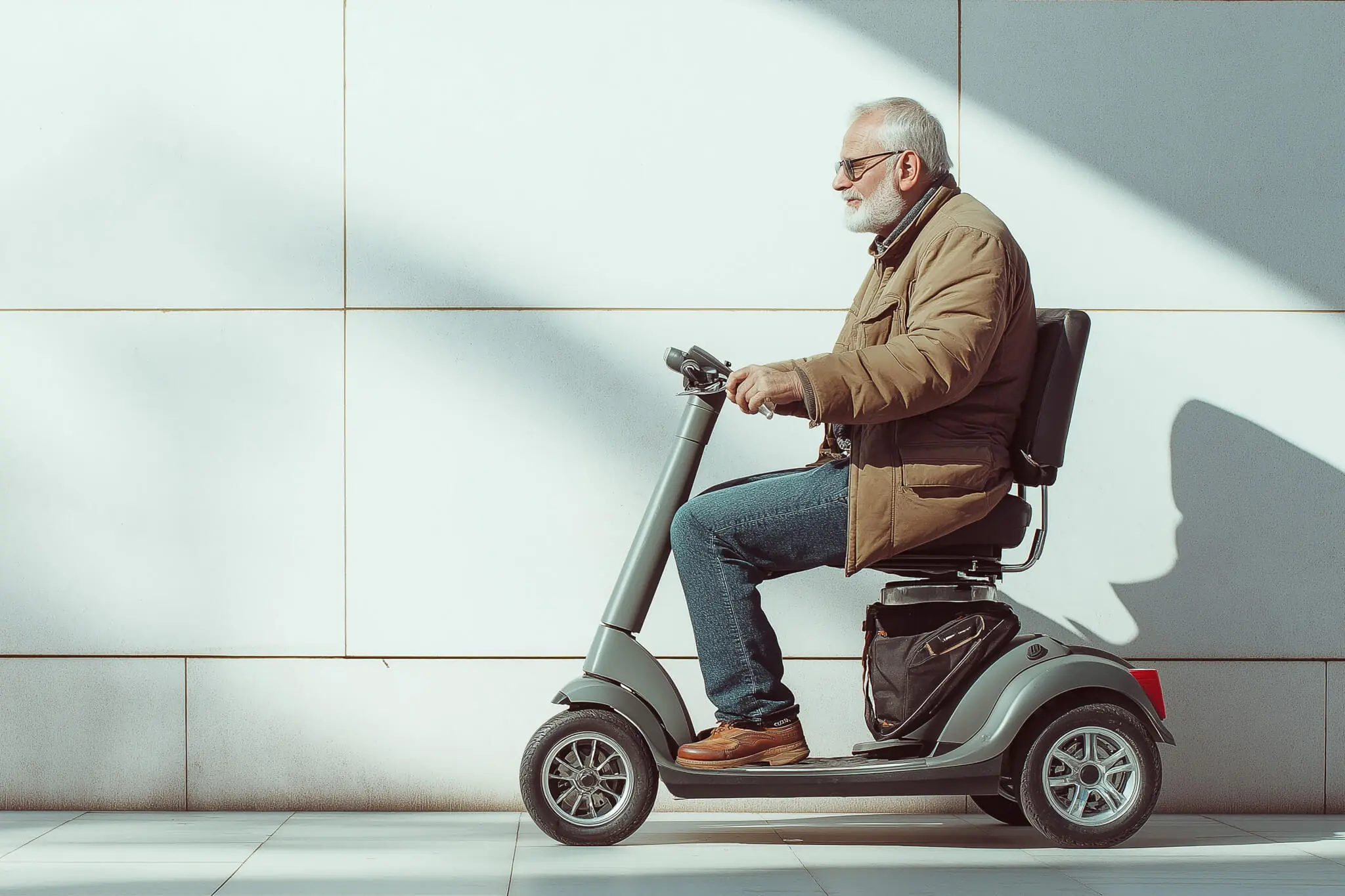 Mobilität, Älterer Mann auf Rollator